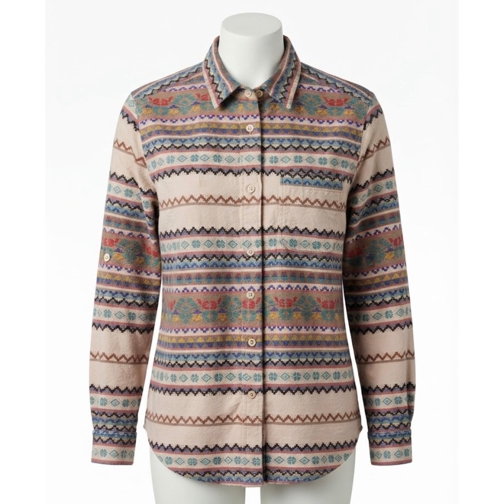 Cabin Creek Aztec Tribal Print Button Down Shirt M/L 100% Cotton Boho Chic